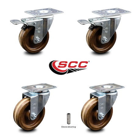Service Caster 4 Inch High Temp Phenolic Wheel Swivel Top Plate Caster Total Lock Brakes, 2PK SCC-TTL20S414-PHSHT-2-S-2
